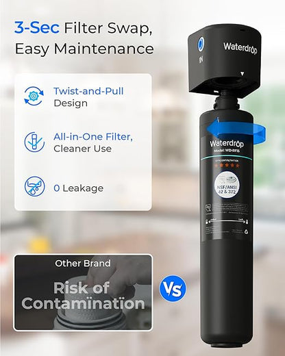 Waterdrop 15UA Under Sink Water Filter System, 2 Years, Reduces Lead, Chlorine, Bad Taste & Odor, Under Counter Water Filter Direct Connect to Kitchen Faucet, NSF/ANSI 42 Certified, USA Tech