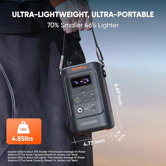 Jackery Explorer 240D Power Bank and 40W Solar Panel (80,000mAh), LiFePO4 Battery Portable Power Station, USB-C Cable Included,200W DC Output,1-Hour Fast Charging, Compact for Outdoor, Camping, Travel