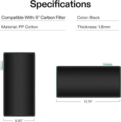 VIVOSUN 6 Inch Prefilter for 6" Carbon Filter, Black, 13.78" Long