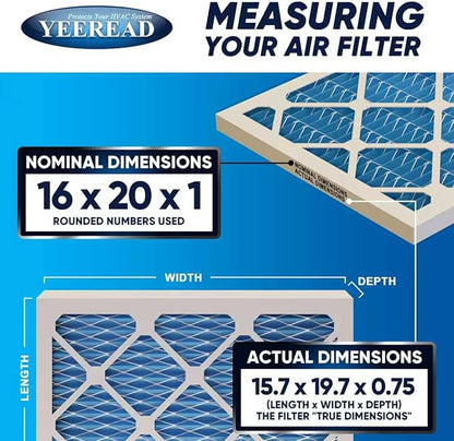 16x20x1 Air Filter, MERV 11, 6-Pack | Actual Size 15.7x19.7x0.75 |Compatible with HVAC, Air Conditioners & Furnaces– High Particle Capture & Smooth Airflow