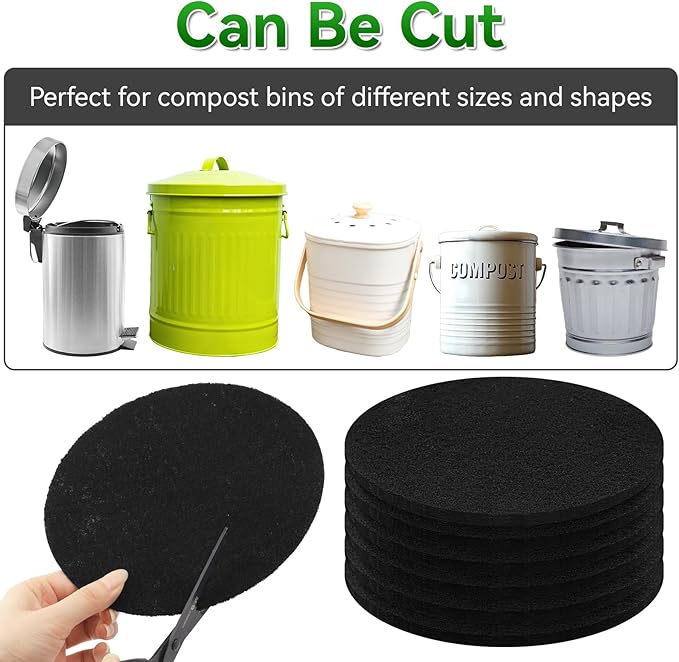 6 Pack Charcoal Filters for Compost Bucket, 6.7 Inch Compost Filters for Countertop Bin, Activated Carbon Replacement Filters for Kitchen Compost Bins, Home Bucket Compost Bin Refill, Round