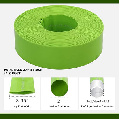 Eastrans 2'' x 100 FT Pool Backwash Hose with 2 Hose Clamps,Extra Heavy Duty Discharge Hose,Drain Hose for Swimming Pool,Super wear-resistant,weather blast,green