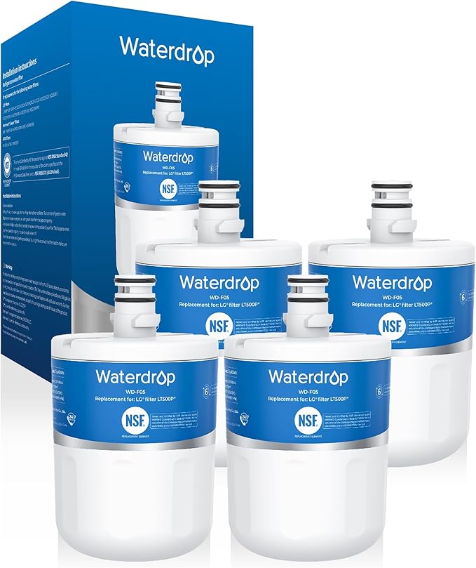 Waterdrop 5231JA2002A Refrigerator Water Filter, Replacement for LG® LT500P®, GEN11042FR-08, ADQ72910911, ADQ72910901, Kenmore® 9890, 46-9890, LFX25974ST, LMX25964ST, 4 Pack