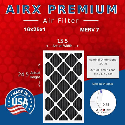 AIRX FILTERS WICKED CLEAN AIR. 16x25x1 Air Filter Odor Eliminator Carbon Filter MERV 7 AC HVAC Furnace Filters 6 Pack