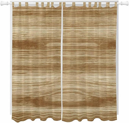 Light Brown Wood Grain Living Room Curtains 96 Inch Length, Window Curtains Tab Top, Western Farmhouse Barn Door Light Filtering Window Treatments Drapes 52"x96" 2 Panel