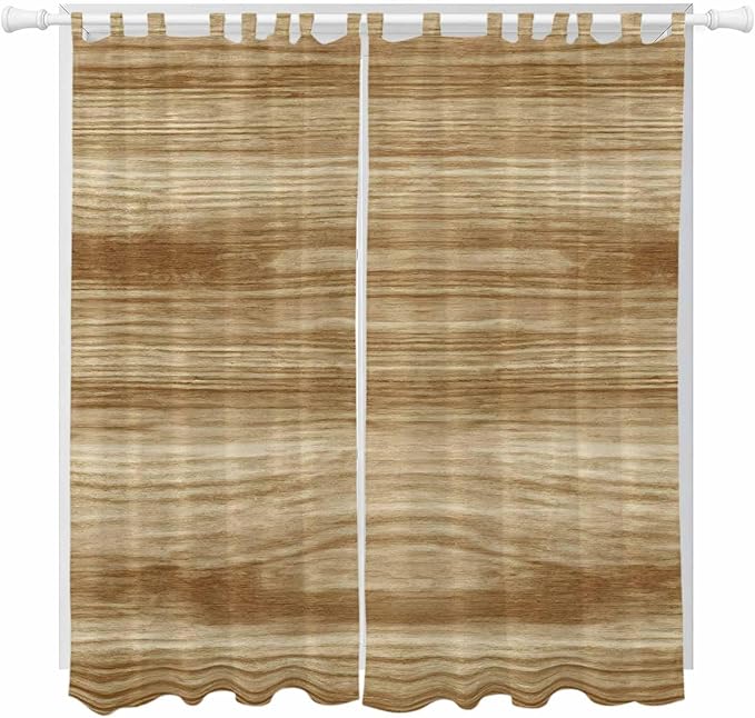 Light Brown Wood Grain Living Room Curtains 84 Inch Length, Window Curtains Tab Top, Western Farmhouse Barn Door Light Filtering Window Treatments Drapes 52"x84" 2 Panel