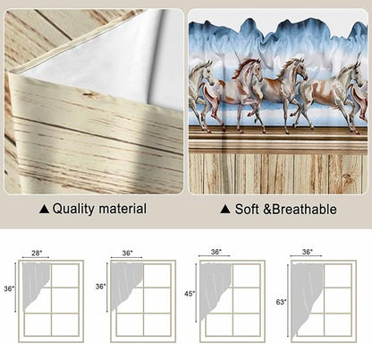 Western Horse Swag Valances for Windows, Farmhouse Wooden Grain Vintage Cowboy Barn Door Rod Pocket Kitchen Curtains Valance, Kitchen Window Curtains Swag for Cafe Living Room, 2 Panels, 36x45 inch