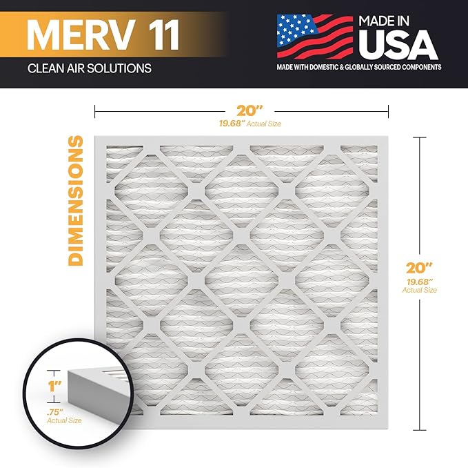 BNX TruFilter 20x20x1 Air Filter MERV 11 (12-Pack) - MADE IN USA - Allergen Defense Electrostatic Pleated Air Conditioner HVAC AC Furnace Filters for Allergies, Dust, Pet, Smoke, Allergy MPR 1200 FPR