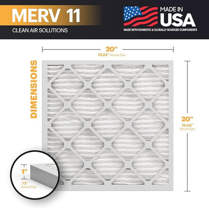 BNX TruFilter 20x20x1 Air Filter MERV 11 (12-Pack) - MADE IN USA - Allergen Defense Electrostatic Pleated Air Conditioner HVAC AC Furnace Filters for Allergies, Dust, Pet, Smoke, Allergy MPR 1200 FPR