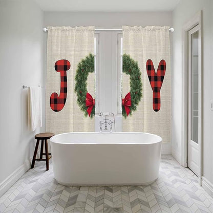 Red Green Christmas Window Curtains 72 Inch Long 2 Panel Set, Rod Pocket Long Curtains & Drapes, Farmhouse Xmas Botanical Winter Light Filtering Window Treatment for Bedroom Living Room 52"W x 72"L
