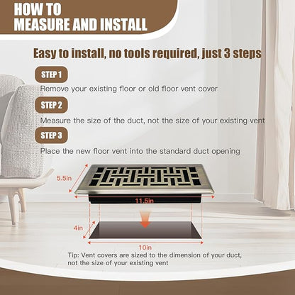 Air Floor Vent Adjustable Register 4x12 Inch Floor Register Vents for Home Floor Register Vents Bronze Color