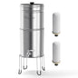 Culligan MaxClear 3 Gallon Gravity Water Filter System, Brushed Stainless-Steel Countertop Water Filter NSF/ANSI Certified to Reduce Microplastics, Lead & Total PFAS, with 2 Ceramic Filters