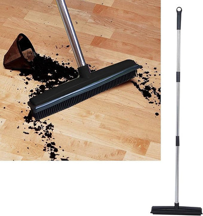 Multifunctional Broom, Telescopic Carpet Rake Rubber Pp 12.6in Brush Easy Wash Floor Carpet Broom for Pet Hair Dust Removal Tile Window Cleaner (Black)