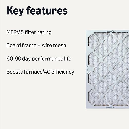 Amazon Basics MERV 5 AC Furnace Air Filter, Cardboard, 16x25x1 Inches, Pack of 6 (Actual Size: 15.75" x 24.75" x 0.75")