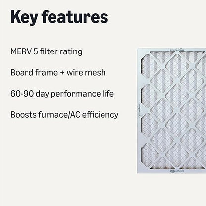 Amazon Basics MERV 5 AC Furnace Air Filter, Cardboard, 16x25x1 Inches, Pack of 6 (Actual Size: 15.75" x 24.75" x 0.75")