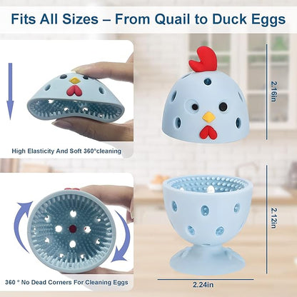 Egg Washer for Fresh Eggs, Egg Scrubber for Fresh Eggs, 2 Reusable Silicone Chicken Shaped Scrubs, Chicken Egg Cleaner, Eggshell Cleaner for Poultry Farm, Housewife Tools Vegetable Processing (Blue)