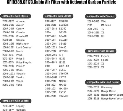 CF173,CF10285,Cabin Air Filter with activated carbon particle for Toyota Tundra,Camry,Yaris,Corolla,RAV4,Sequoia,4runner.Subaru,Legency.Land Rover,Range Rover,Sport.Jaguar,F-Type.Lexus.Pontiac.Scion.