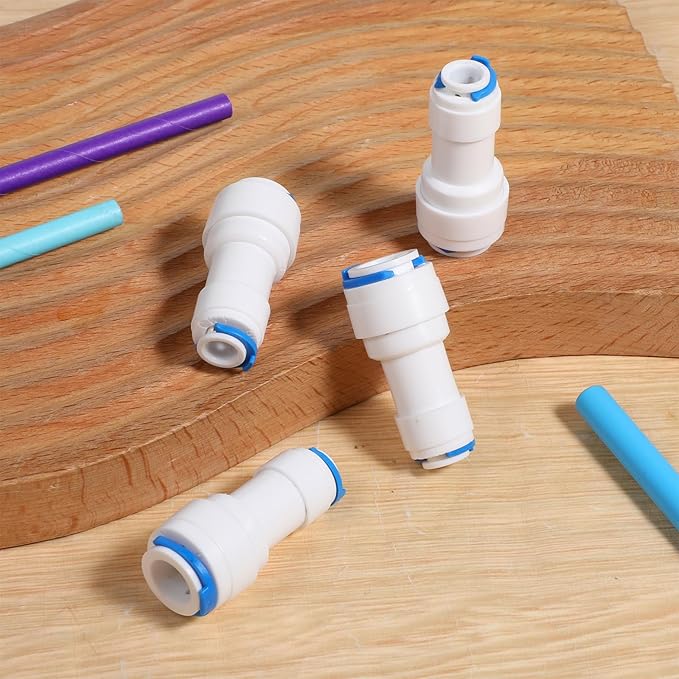4 PCS 1/4 to 3/8 Water Line Adapter Push Connector 3/8 Quick Connect Fittings Od Quick Straight Push Connector for Purifiers Filters Water Systems