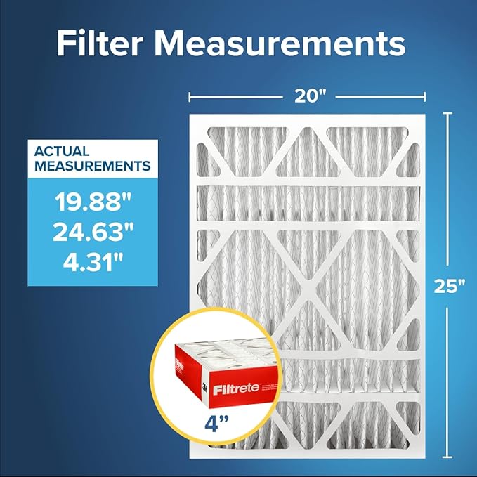Filtrete 20x25x4 AC Furnace Air Filter, MPR 1000, MERV 11, Fits Honeywell & AprilAire, Allergen Defense, Electrostatic, 2-Pack. CHANGE YOUR FILTER OFTEN: Replace every 12 months