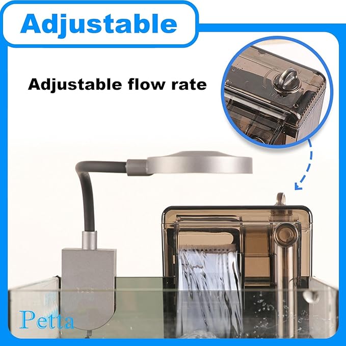 Hang on Back Fish Tank Filter for 3-5 Gallon Aquariums with Surface Skimmer, HOB Filter (A-1) for Efficient and Silent Operation, 53GPH(200L/H), 3W, 1 Pre-Filter Sponge, 1 Filter Pad