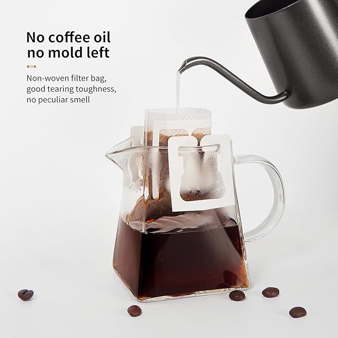 Hanging Ear Drip Coffee Bag Holder with 50-100Pcs Portable Coffee Filter Paper Bag, Coffee Drip Bag Chair Stand, Portable Coffee Filter Paper Bag, for Easy Pour Over (Stand + 100 Bags)