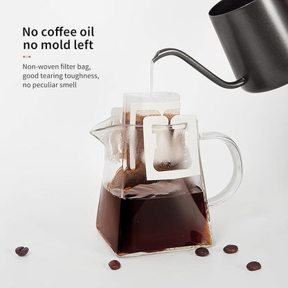 Hanging Ear Drip Coffee Bag Holder with 50-100Pcs Portable Coffee Filter Paper Bag, Coffee Drip Bag Chair Stand, Portable Coffee Filter Paper Bag, for Easy Pour Over (Stand + 100 Bags)