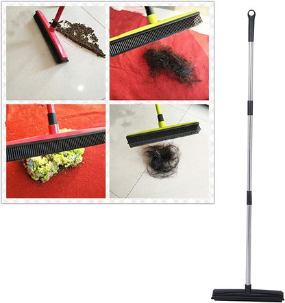 Multifunctional Broom, Telescopic Carpet Rake Rubber Pp 12.6in Brush Easy Wash Floor Carpet Broom for Pet Hair Dust Removal Tile Window Cleaner (Black)
