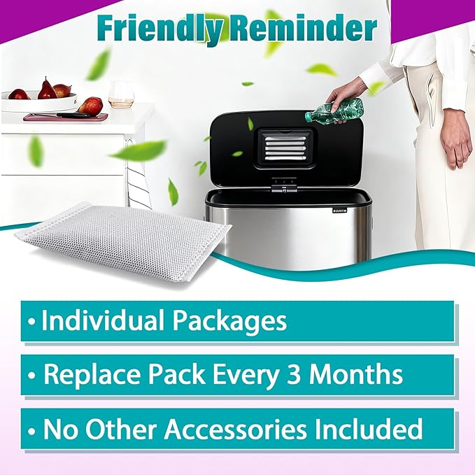 16 Pcs Activated Charcoal Odor Absorbing Filter Refills, Compatible with 8 Gallon & Larger Trash Cans, Long-Lasting Deodorizer Replacement for Kitchen/Bathroom Use