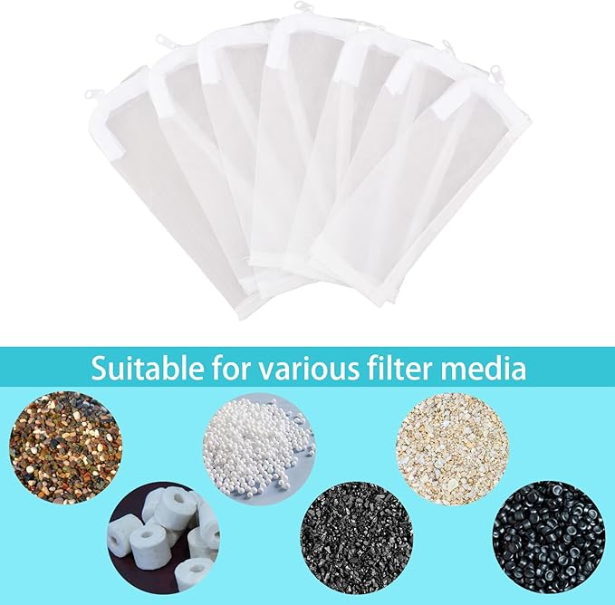 BOXOB 10pcs Aquarium Filter Media Bags, 100 Micron Extra Fine Media Filter Small Mesh Bags Purigen Sock for Fish Tank with Plastic Zipper for Activated Carbon Resin (7.9x3 Inch)