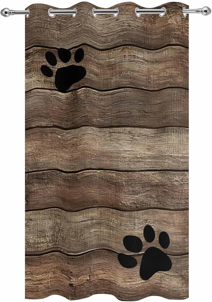 Wood Grain Outdoor Curtains for Patio Claws Animals Wooden Brown Vintage Waterproof Outside Curtains with Grommet Top Weatherproof Curtain for Cabana Pergola Gazebo, 1 Panel, 54" W x 95" L