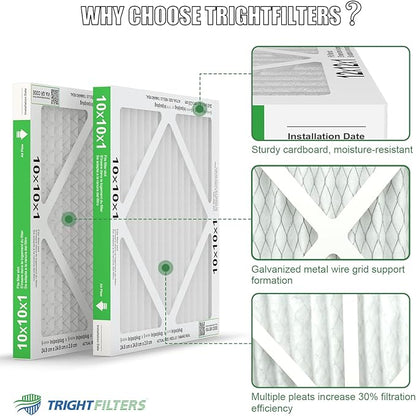 10x10x1 Air Filter 6 Pack, Durable MERV 8 Pleated Home HVAC AC Furnace Filters, Lightweight Compact Air Conditioner Filter Replacement