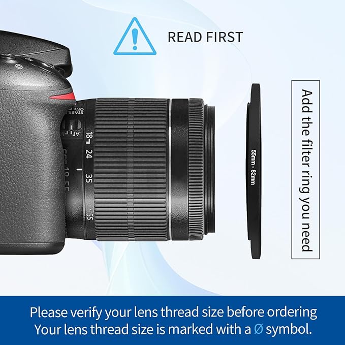 55-82mm Step-Up Ring Adapter, 55mm to 82mm Step Up Filter Ring for 55mm Lens Mount 82mm for DSLR Lenses and ND UV CPL IR Filters （55-82mm）