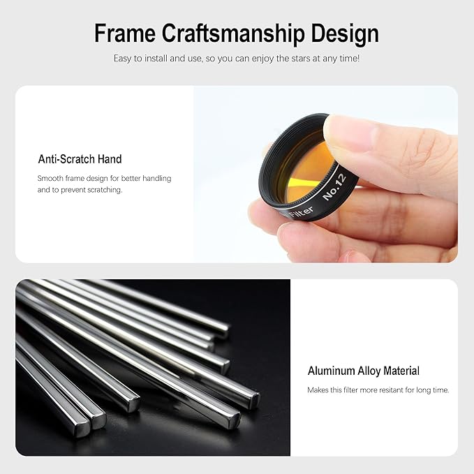 Astromania Telescope Filter Set for 1.25 Inch Eyepiece&Astronomical Telescopes, 7 Pcs Telescope Accessories Color Filter Kit Include Red Yellow Green Blue Moon Filters for Planetary Lunar Observation