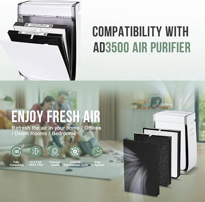 3500 Filter Replacement Set Compatible with AD3000/AD3500, 3500i, 3000M, 3000Pro Air Purifier (2 Efficiency Filter + 2 Carbon Filter + 6 Pre-Filters) 10-Pack