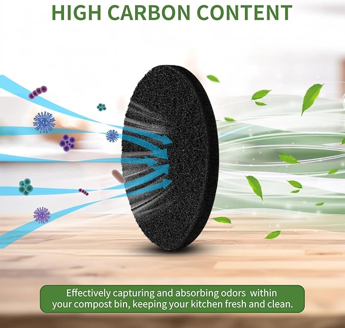 6.7 inch Kitchen Compost Bin Charcoal Filter Replacements, 12 Pack Compost Pail Replacement Carbon Filters 6.7 inch, Round Activated Compost Filters Countertop Bin Bucket
