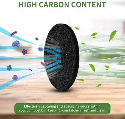 6.7 inch Kitchen Compost Bin Charcoal Filter Replacements, 12 Pack Compost Pail Replacement Carbon Filters 6.7 inch, Round Activated Compost Filters Countertop Bin Bucket