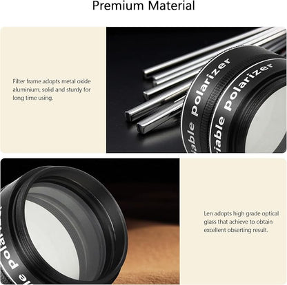 Astromania Telescope Filter, 1.25 Inch Variable Grey Polarizing Filter, Variable Polarizing Moon Filter for Astronomy Telescope & Eyepiece, Telescope Accessory with Adjustable 1-40% Light Transmission