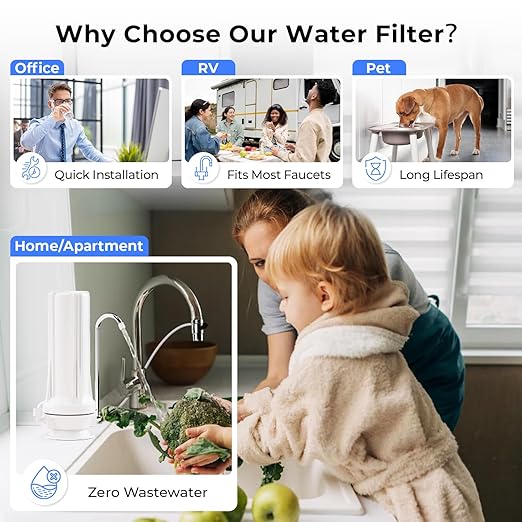 iSpring CKC1 Countertop Drinking Water Filtration System with Carbon Filter 2.5" x 10", White