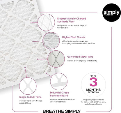 Simply 18x24x1 Air Filter, MERV 11, 12 Pack, For Home AC Furnace & HVAC (Actual Size: 17.75"x23.75"x0.75") DUST, Pet, & Allergy Control