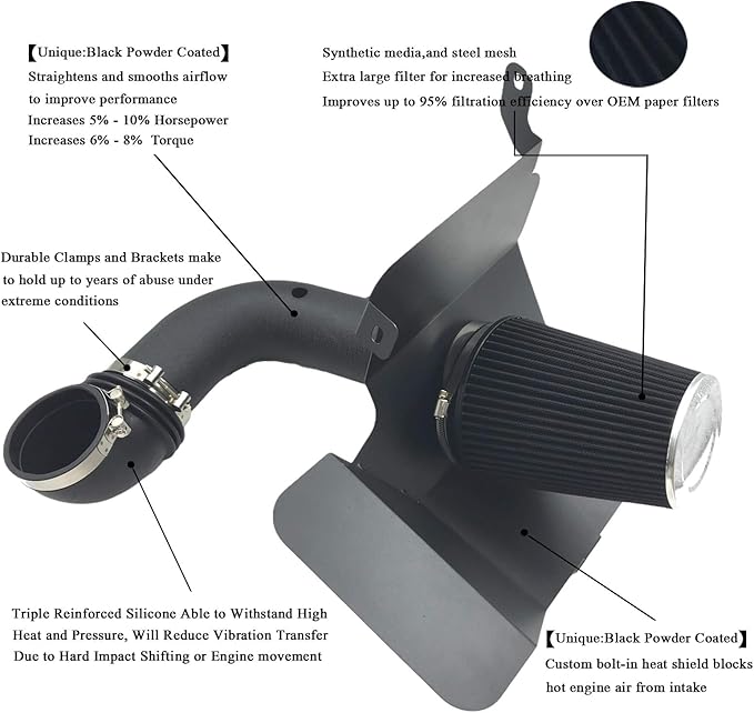 4 Inch Intake Pipe Perfit Formance Cold Air Intake Induction Kit with Filter 2003 2004 2005 2006 2007 Fit for Dodge Ram 2500 3500 5.9L L6 Turbo Diesel (Black Tube & Black Filter)