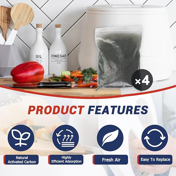 4-Pack (2 Pounds) Odor Absorbing Filter Refills for Lomi Kitchen Composter, Replacement Activated Charcoal Filters, Compatible with Lomi Electric Countertop Compost Bin Charcoal Refill