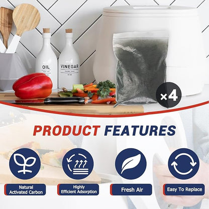 4-Pack (2 Pounds) Odor Absorbing Filter Refills for Lomi Kitchen Composter, Replacement Activated Charcoal Filters, Compatible with Lomi Electric Countertop Compost Bin Charcoal Refill