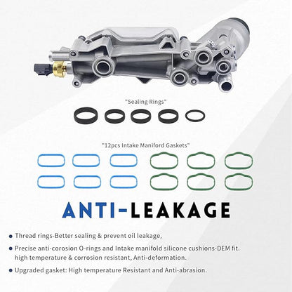 926-876 926-959 Upgraded Aluminum Engine Oil Filter Housing Kit with 3.6 Oil Cooler Adapter for 2011-2025 Dodge Charger Caravan Challenger Journey Jeep Grand Cherokee Chrysler 200 300 Town Country ram