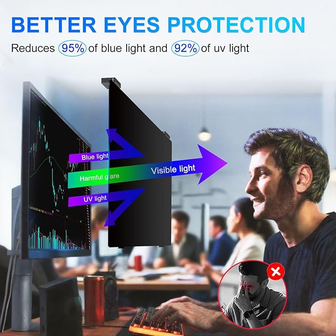 2Pack Magnetic 24 Inch Privacy Screen for Computer Monitor 16:9 Aspect Ratio, Hanging Removable Anti-Blue/Glare Protector Film, Anti Spy Desktop Security Private Filter 24in