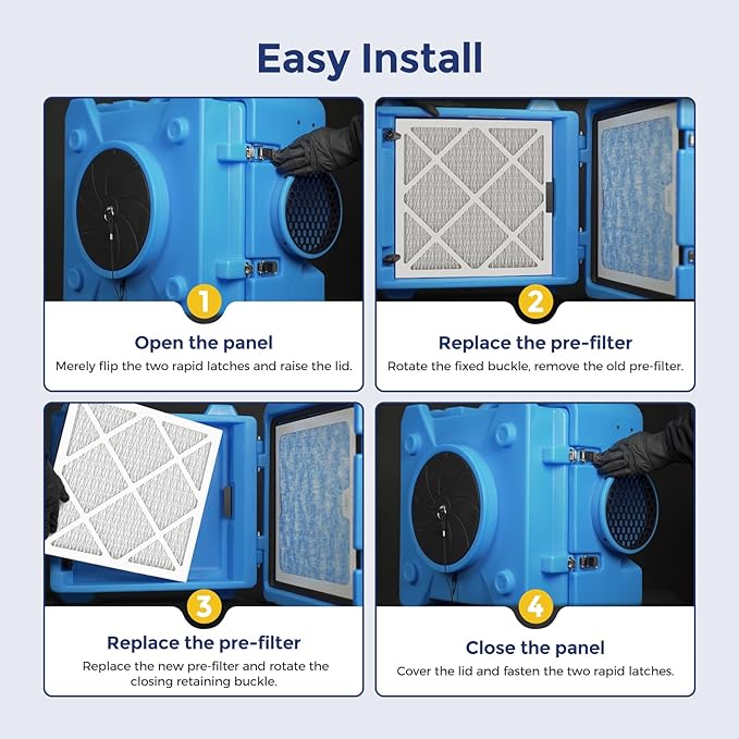 HEPA 500 Air Scrubber Filter Compatible with Mounto AF500 Drieaz HEPA 500 BlueDri AS550, 16x16x1" Pre-Filter 5 Pack, Easy Install Shield Small Dust Particles for Months
