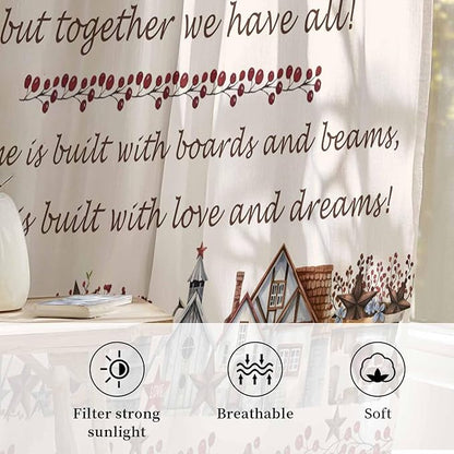 Farmhouse Sheer Curtains 84 Inch Length Country Star Barn Berry Brown Wood Plank Chiffon Curtain for Bedroom Living Room Light Filtering Rod Pocket Window Treatments Voile Curtains Drapes for Dining