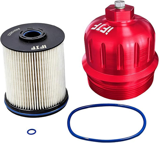 iFJF TP1015 Fuel Filter and 134001 Housing Cap Replacement for Duramax 6.6L 2017-2024 Chevy Silverado/GMC Sierra 2500HD 3500HD L5P Diesel Engine (Red Cap)