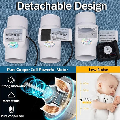 2 Inch Inline Duct Fan 12V 6W Extractor Fans Variable Speed Ventilation Hydroponic Blower for Booster Grow Tents Attic Kitchen, Black (Color : Adjustable Speed)