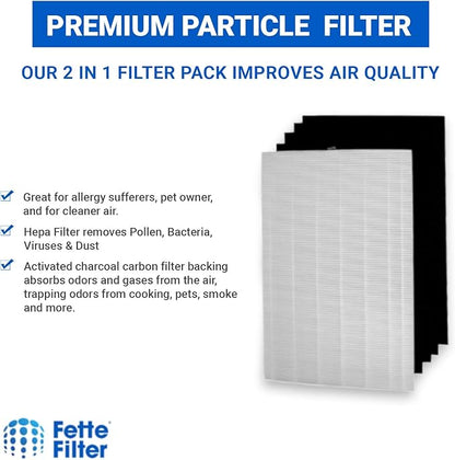 Fette Filter -Premium True Hepa H13 Filter Replacement Compatible with Fellowes AeraMax 190/200/DX55 Air Cleaner Purifiers Part # 9287101 9324101 (2-Hepa + 8 Carbon Filters)