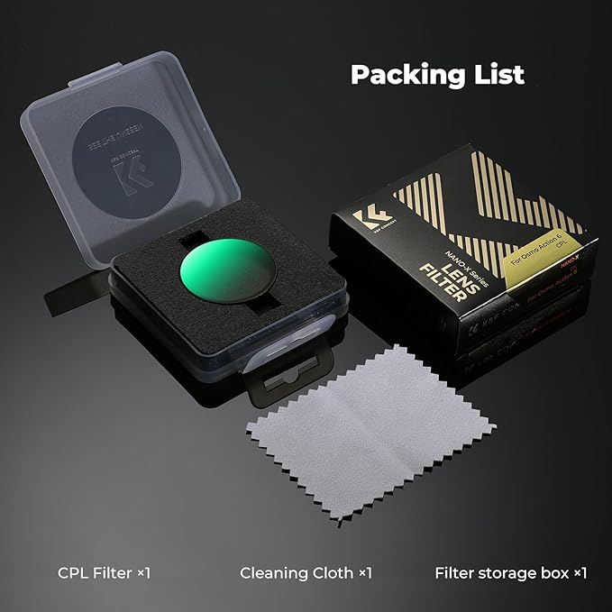 K&F CONCEPT Snap On CPL Filter Compatible with DJI Osmo Action 6, Circular Polarizers Filters, HD Optical Glass with Multi-Coated Anti-Glare Reduce Reflections Action Camera Accessories